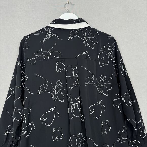 Petite Studio NYC Shirt Womens Large Black Abstract Floral Blouse Academia Prep - Picture 7 of 13